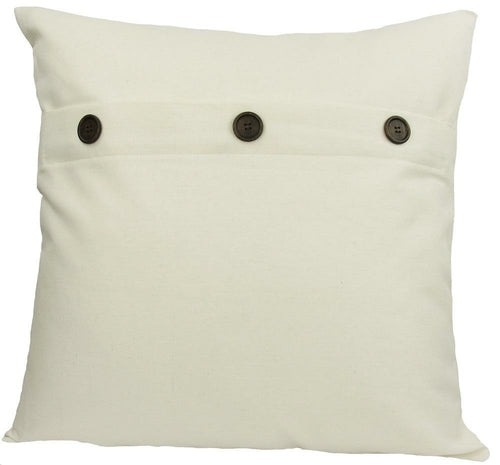 White feather pillow with solid color and button accents by Pink Leto, 20x20 inches, perfect for home decor.