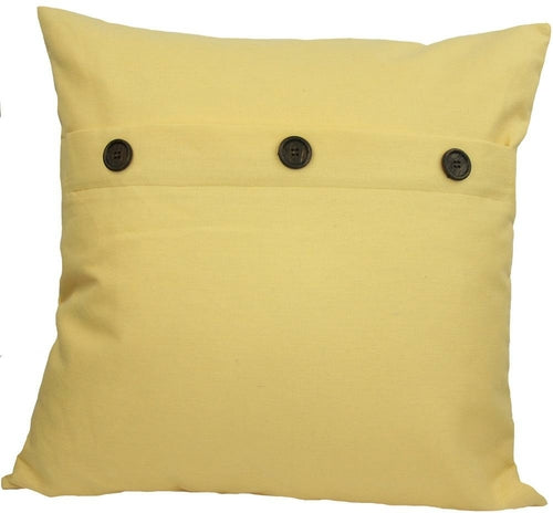 Yellow feather-patterned Pink Leto ML13004 solid color 20x20 pillow with button accents for home decor.