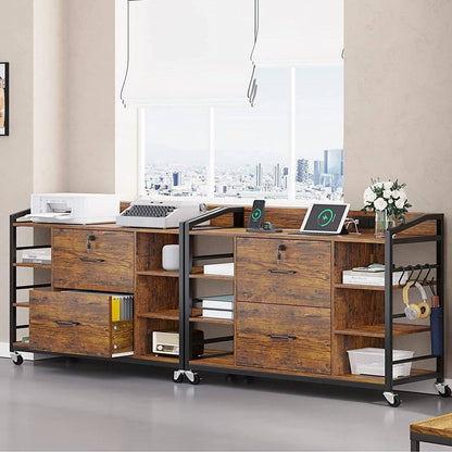 Brown Printer Stand Bookcase Power Station Mobile Office File Cabinet