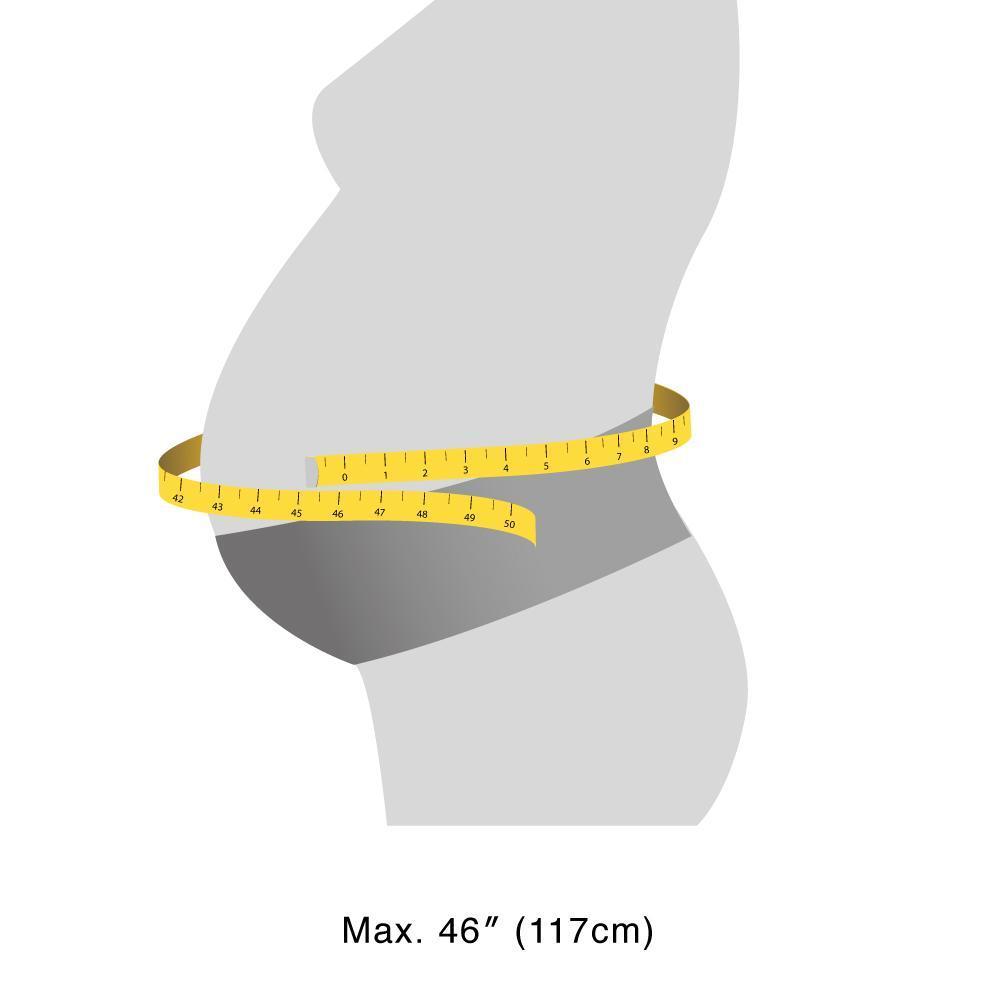 Carmine Tulsi MS61 maternity belt size chart showing different waist measurements and belt fit options for pregnancy support.