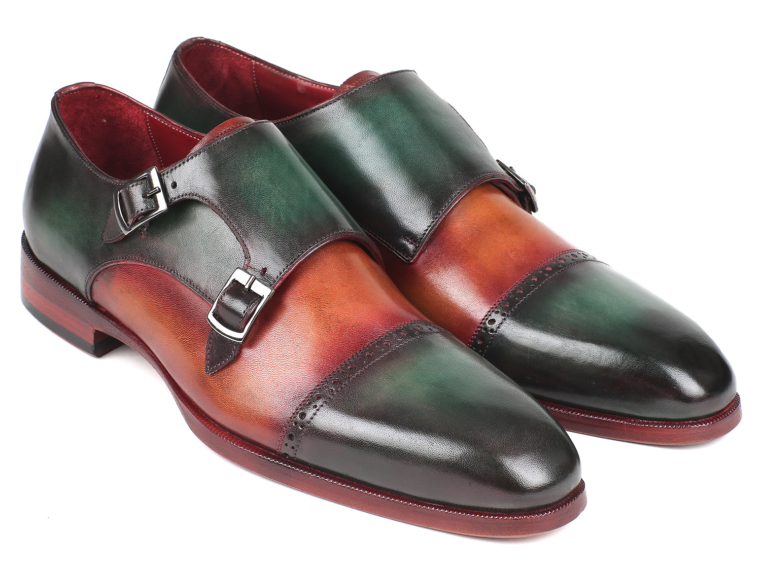 Ruby Ophion Paul Parkman Captoe Double Monkstraps in green and camel leather, stylish men&