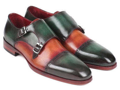 Ruby Ophion Paul Parkman Captoe Double Monkstraps in green and camel leather, stylish men&