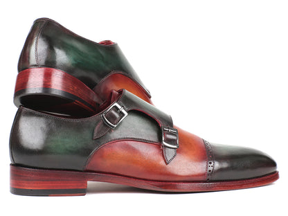 Ruby Ophion Paul Parkman green and camel captoe double monkstrap footwear, showcasing stylish leather shoes with buckle details.