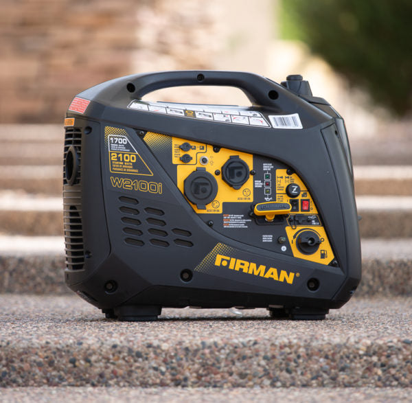 Rose Chloe Firman Generators FMNW01784 portable gas-powered generators with recoil start, 2100W and 1700W power output.