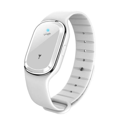Salmon Lucky Super Shield mosquito repellent watch band with ultrasonic and electronic tech accessories, designed for outdoor protection.