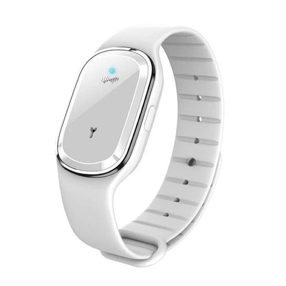 Salmon Lucky Super Shield mosquito repellent watch band with ultrasonic and electronic features, designed as a tech accessory.