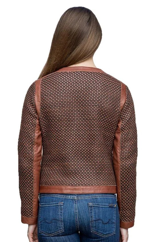 Mariah Womens Weavery Patterned High Fashion Leather Jacket