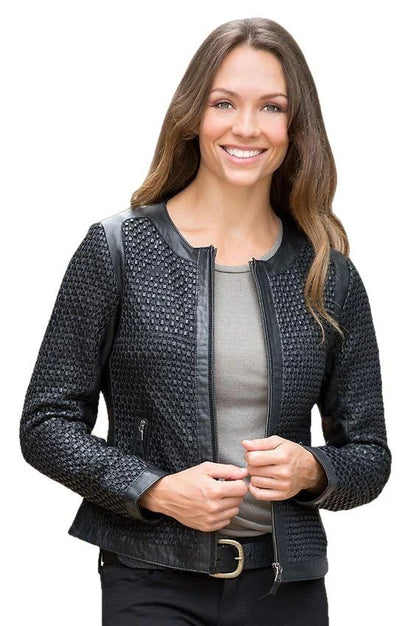 Mariah Womens Weavery Patterned High Fashion Leather Jacket
