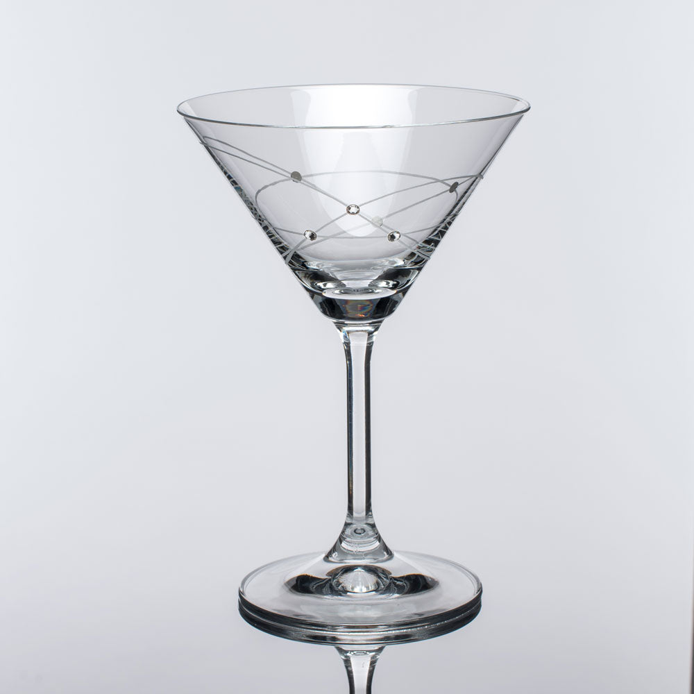 Crimson Shadow Galaxy Spirals martini glasses set of 2 in a gift box, elegant drinkware with swirling galaxy design for cocktails.