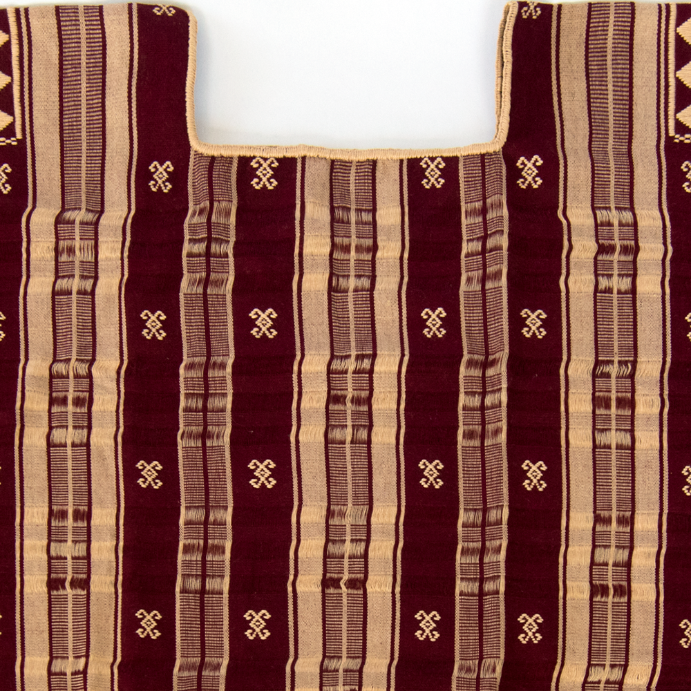 Handmade burgundy Panthelo Huipil from Violet Athena, featuring traditional embroidered details for women&