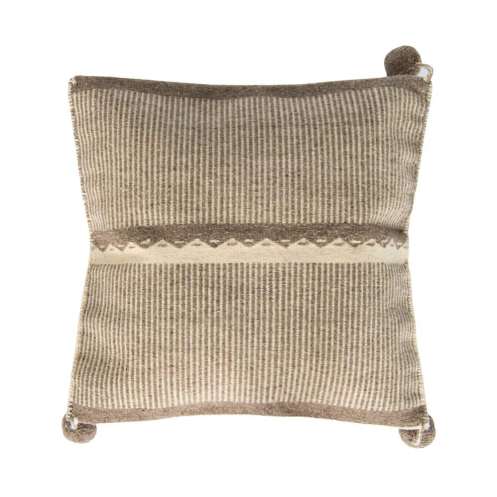 Beige wool pillow cover with mountain pattern, designed by Violet Athena, showcasing soft fabric and detailed mountain print.