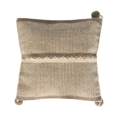 Beige wool pillow cover with mountain pattern, designed by Violet Athena, showcasing soft fabric and detailed mountain print.