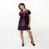 Handmade black loose dress for women with hot pink embroidery by Violet Athena, featuring a relaxed fit and intricate embroidered details.