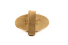 Vegan wooden beard brush by Periwinkle Lucy with natural wood finish, designed for grooming facial hair and body care.