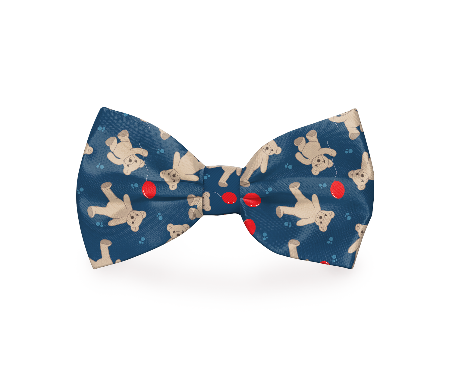 Blue teddy bear dog bow tie from Plum Semele, designed for pet collars, featuring a cute teddy bear pattern for stylish dog accessories.