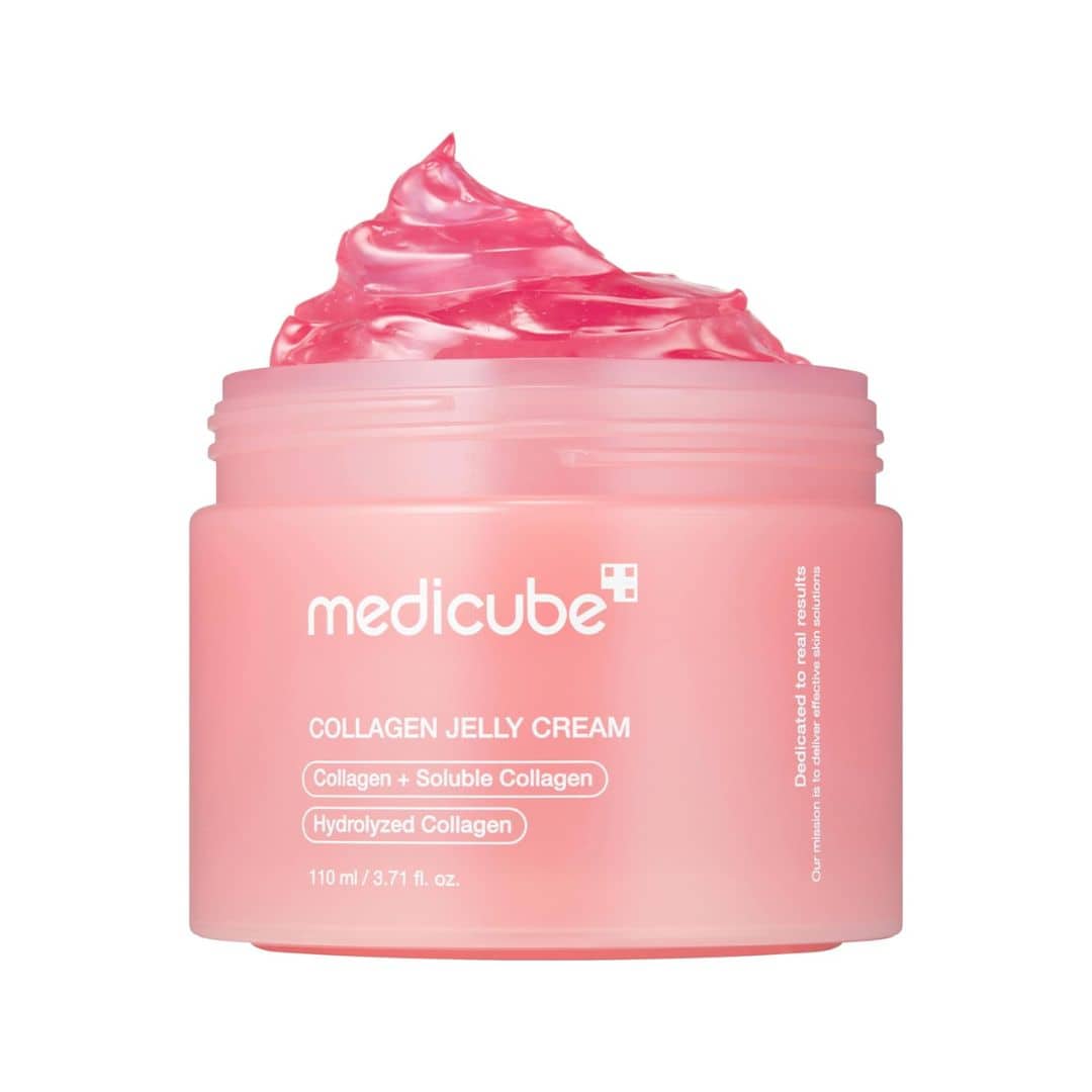 Silver Abderus Medicube Collagen Jelly Cream 50ml jar, hydrating skincare with a smooth, jelly texture for skin nourishment.