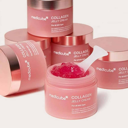 Silver Abderus Medicube Collagen Jelly Cream 50ml jar, smooth and glossy skincare cream for nourishing and hydrating skin.