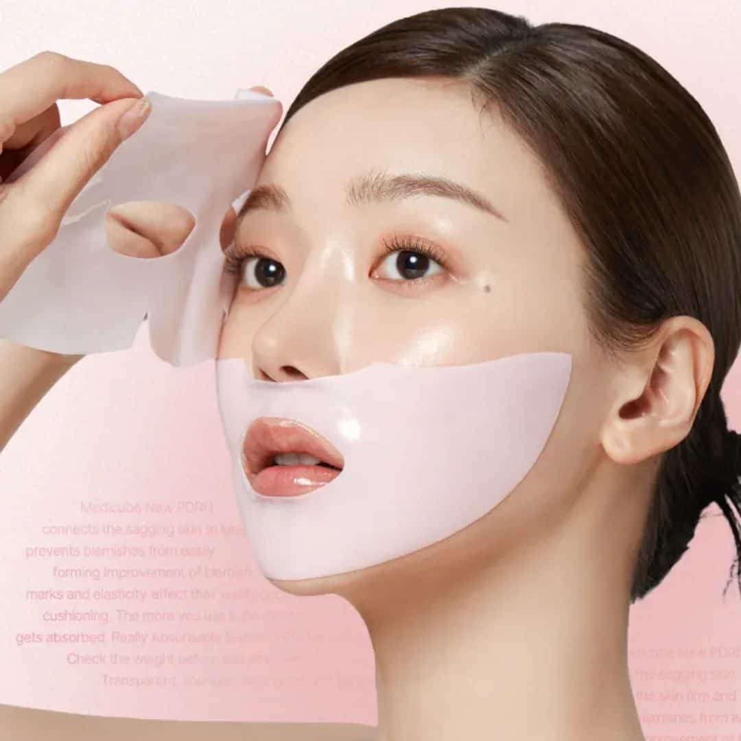 Harlequin Chestnut Medicube PDRN Pink Collagen Gel Mask, skincare mask for hydration and skin renewal, shown on a clean surface