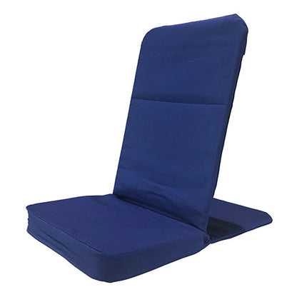 Royal blue OMSutra folding meditation chair by Alabaster, portable and comfortable for outdoor and indoor meditation sessions.