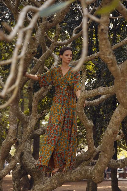 Violet Baobab Mia belted wrap dress, free size, featuring a stylish belt and flowing fabric, perfect for elegant or casual wear.