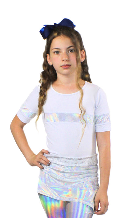 Kids &amp; Babies Stella bamboo jersey and holographic sequin top by Sky Blue Beech, featuring a stylish, shimmering design.