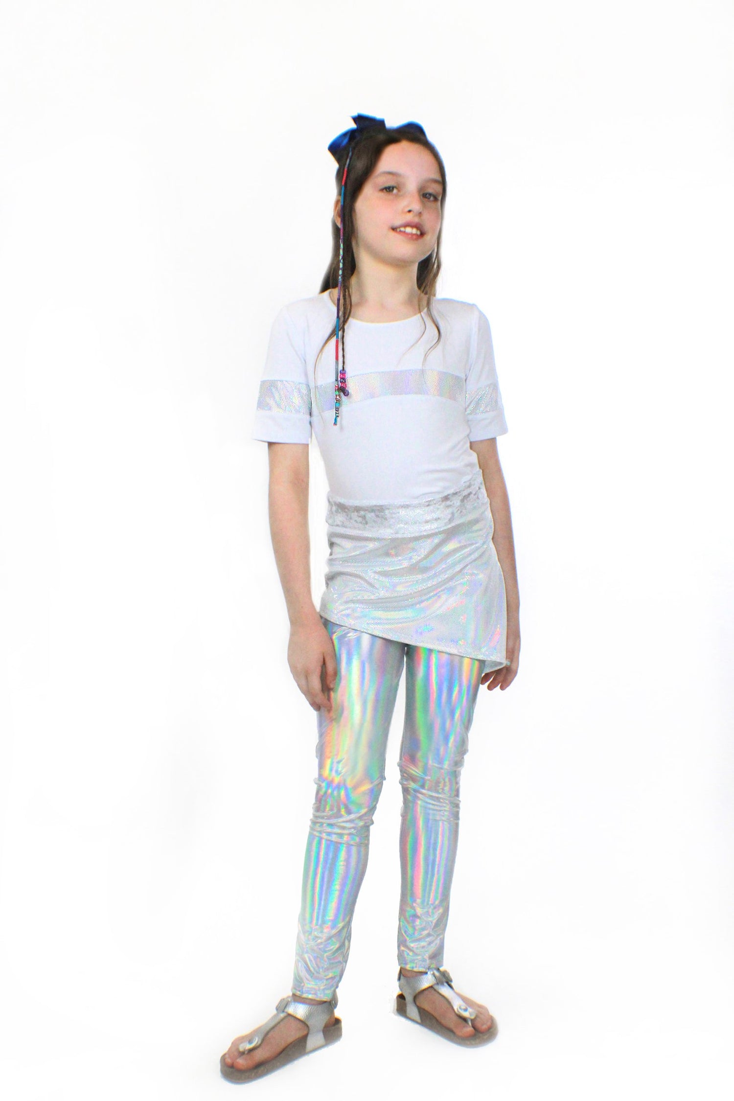 Kids and babies Sky Blue Beech Mia dizzy unicorn stretch pants paired with Stella shirt, featuring colorful unicorn and star prints.