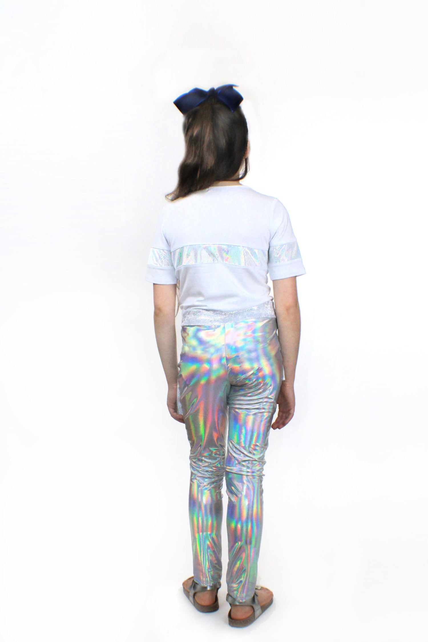 Kids Stella bamboo jersey and holographic sequin top by Sky Blue Beech, featuring a playful design and vibrant details.