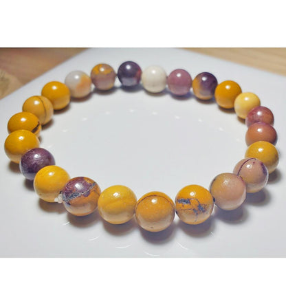 Australian Jasper Mookaite beaded elastic bracelet featuring 8mm natural stone beads, crafted by Silver Hestia for jewelry enthusiasts.