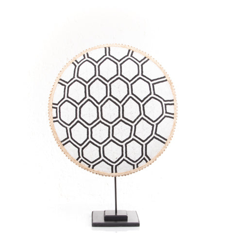Beaded Cameroon Shield Black &amp; White on Stand | Hexagon Light Design Design