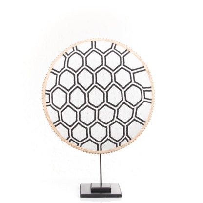 Beaded Cameroon Shield Black &amp; White on Stand | Hexagon Light Design Design