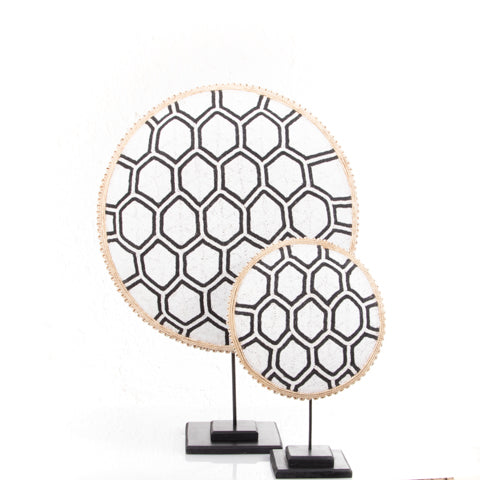 Beaded Cameroon Shield Black &amp; White on Stand | Hexagon Light Design Design