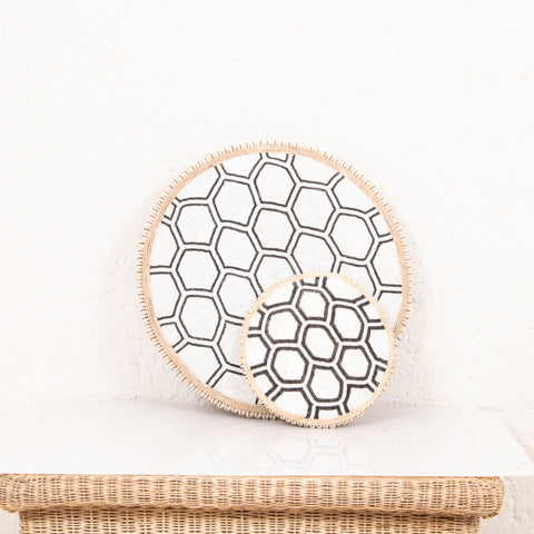 Beaded Cameroon Shield Black &amp; White on Stand | Hexagon Light Design Design