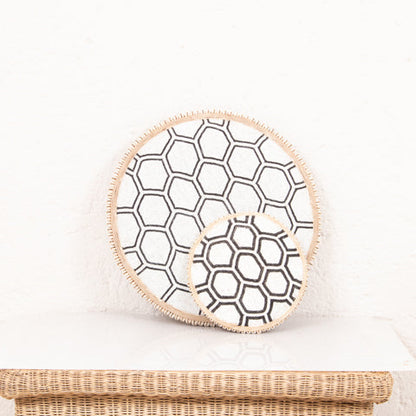 Beaded Cameroon Shield Black &amp; White on Stand | Hexagon Light Design Design