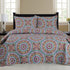 Azure Zeus Cynthia 3-piece quilt set with colorful, multi-patterned bedding for a cozy bedroom decor.