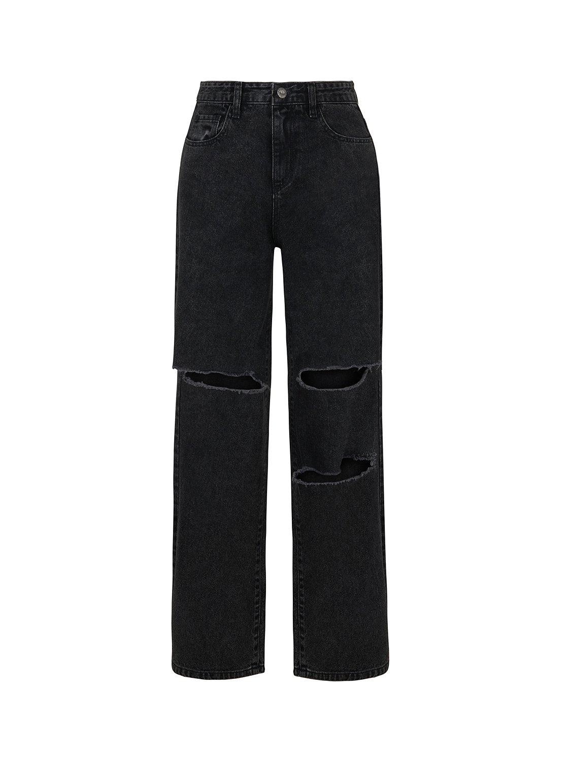 Bronze Aphrodite high-waisted ripped jeans for women, showcasing distressed denim and stylish fit on a model.