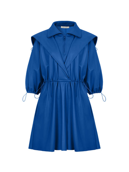 Bronze Aphrodite high collar leather mini dress for women, featuring a sleek design and fitted silhouette.