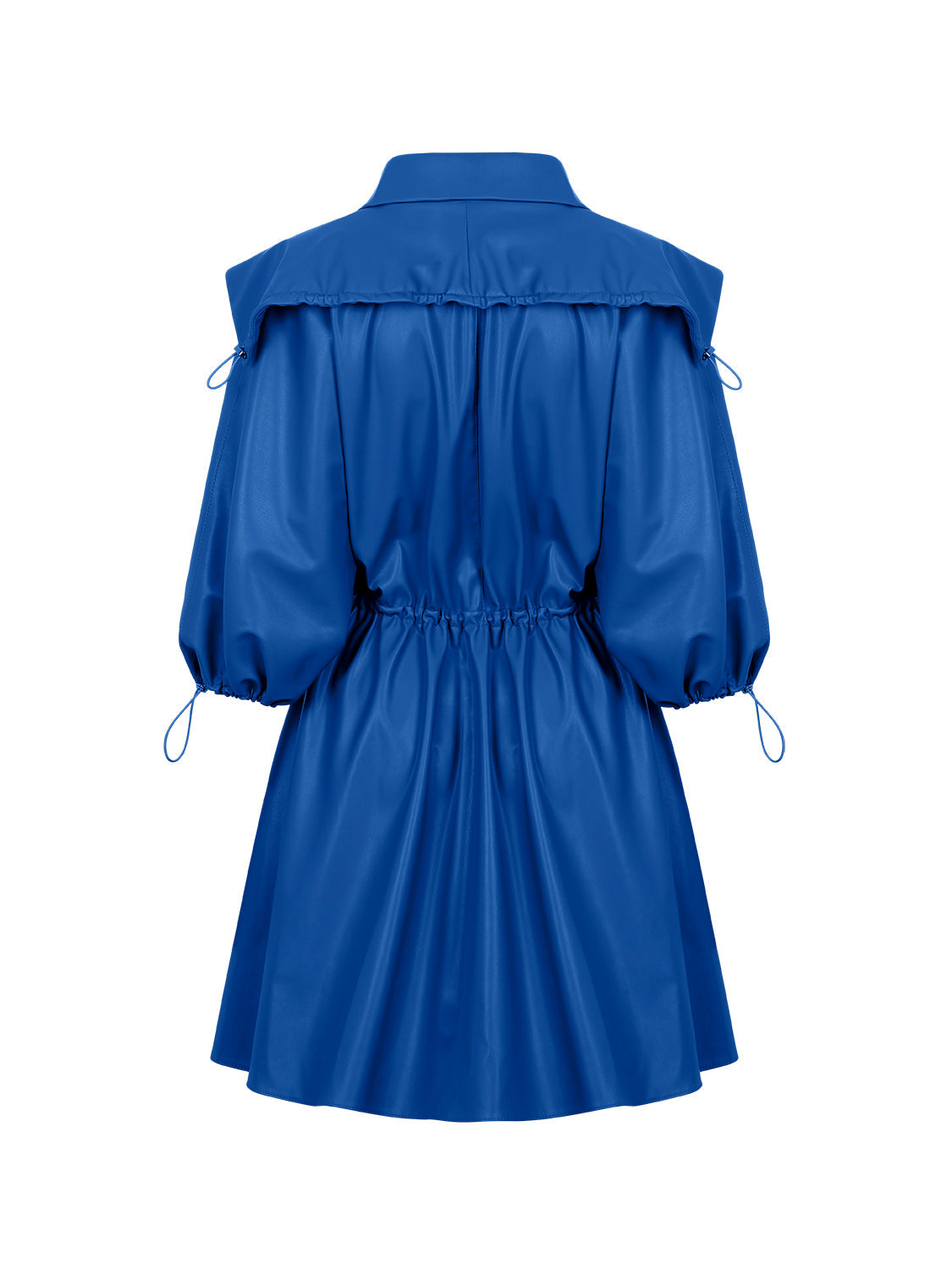 Bronze Aphrodite high collar leather mini dress for women, featuring a sleek fit and stylish design, shown on a model.