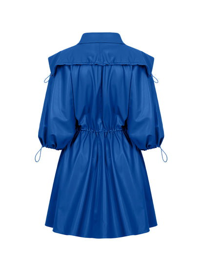 Bronze Aphrodite high collar leather mini dress for women, featuring a sleek fit and stylish design, shown on a model.