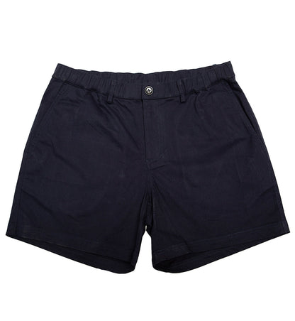 Ruby Tartarus navy cotton swimwear shorts laid flat, showing the lightweight fabric and relaxed fit perfect for summer swimming.
