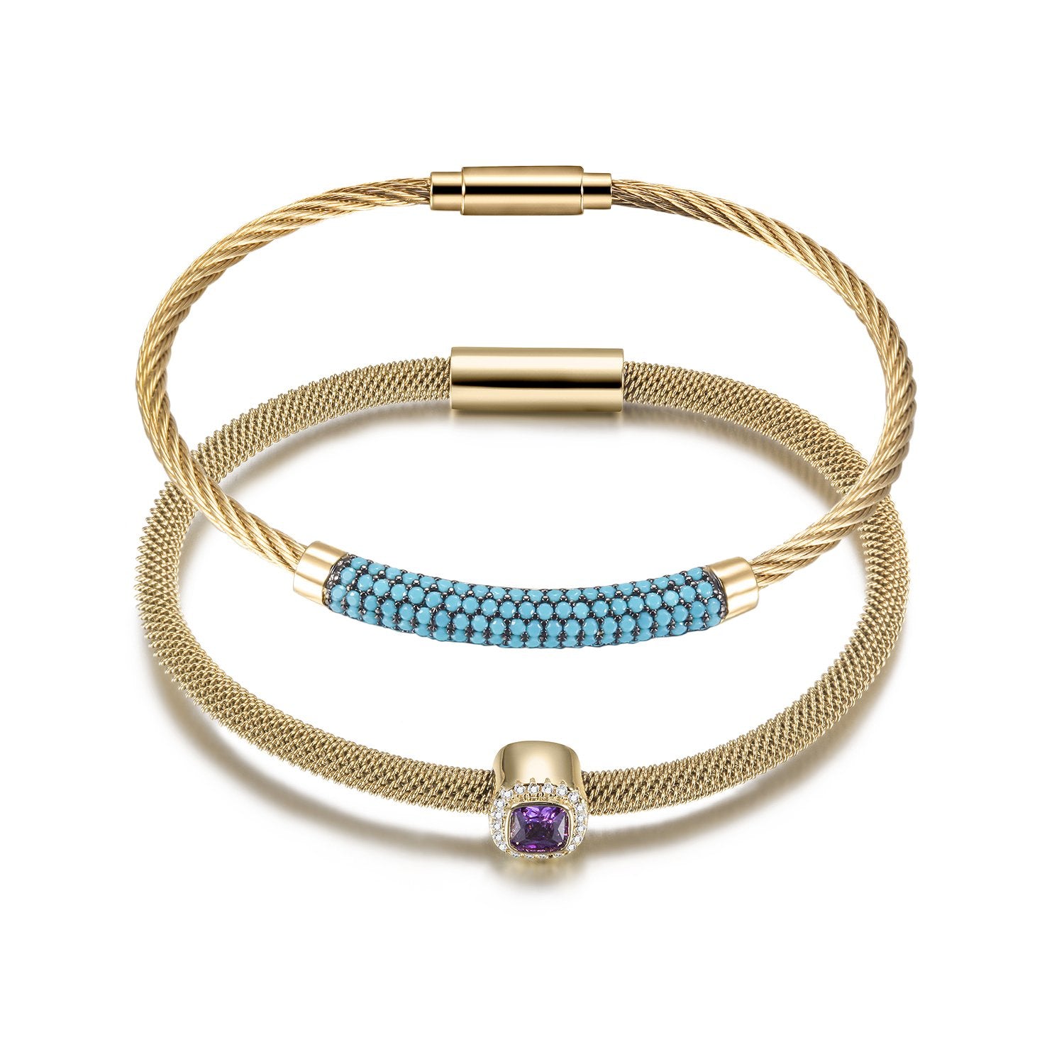 Lavender Phoebe gemstone CZ halo bangle set featuring sparkling cubic zirconia stones in a stylish jewelry display.
