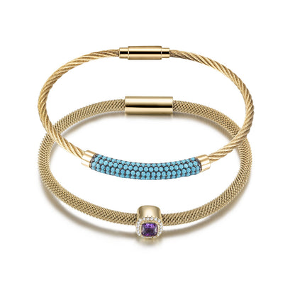Lavender Phoebe gemstone CZ halo bangle set featuring sparkling cubic zirconia stones in a stylish jewelry display.