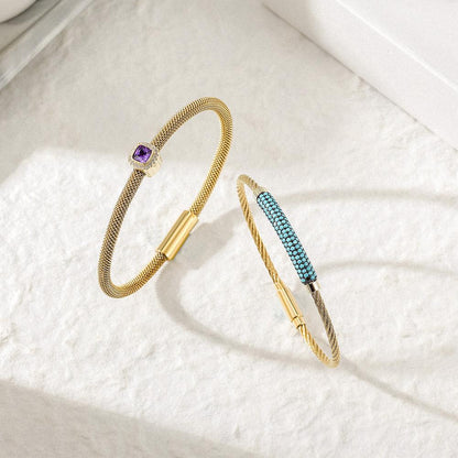Lavender Phoebe gemstone CZ halo bangle set featuring sparkling cubic zirconia and elegant silver-tone jewelry for women.