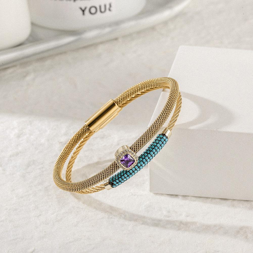 Lavender Phoebe gemstone cubic zirconia halo bangle set with sparkling stones and silver-tone finish, elegant jewelry for special occasions