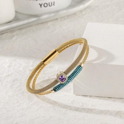 Lavender Phoebe gemstone cubic zirconia halo bangle set with sparkling stones and silver-tone finish, elegant jewelry for special occasions