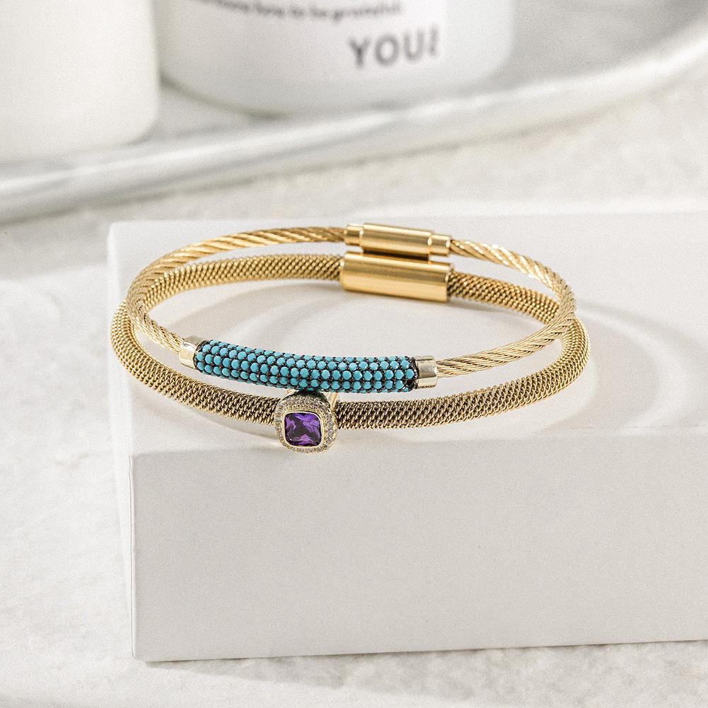 Lavender Phoebe gemstone CZ halo bangle set featuring sparkling cubic zirconia and elegant jewelry design.