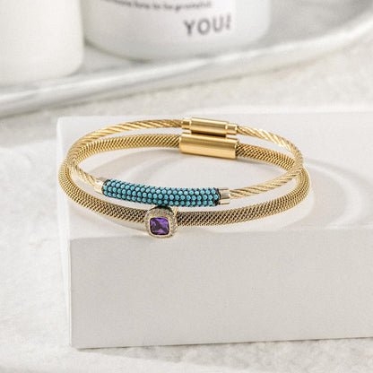 Lavender Phoebe gemstone CZ halo bangle set featuring sparkling cubic zirconia and elegant jewelry design.