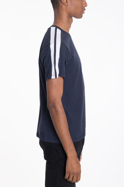 Lime Milo Coleman Two Stripe Tee T-shirt with blue and white stripes, casual fit, lightweight cotton fabric, front crew neckline.