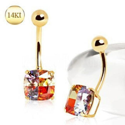 14K yellow gold navel ring with miracle cubic, jewelry and watches by Peridot, featuring a sparkling cubic design.