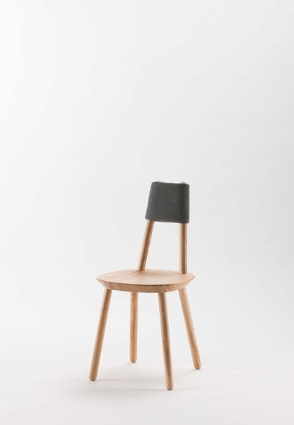 Aquamarine Poppy Naïve Dining Chair with wooden legs and upholstered seat, modern furniture design for dining rooms.