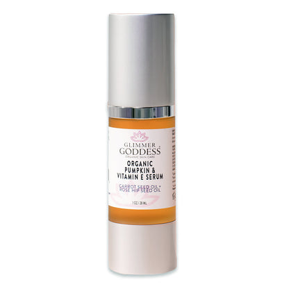 White Thalassa Organic Pumpkin and Vitamin E Serum for glowing skin, featuring a sleek bottle with natural ingredients.
